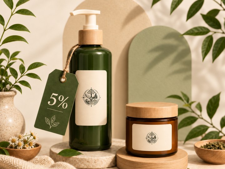 Produtos naturais com etiqueta de 5% de desconto